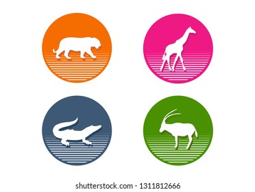 
Icons tigers, crocodiles, giraffes, 