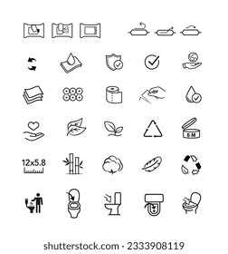 Icons for tissue material. Vector illustration isolated on white background. Perfect for wet wipes, kitchen towel, napkin, tissues, pads, baby diapers and etc. Stroke sign, easy change. EPS10.	