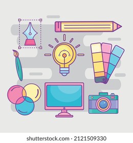 icons with tools for graphic designer