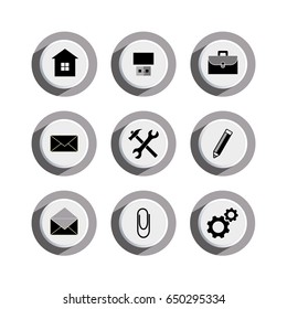 Icons of tools - home, memory stick, usb fleah drive, folder, message,tools, pen, pencil, clip, gear