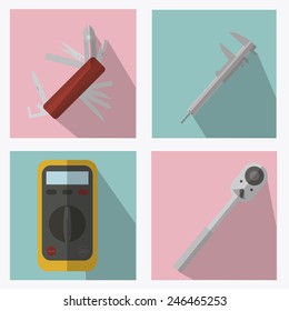  icons tools over blue color background