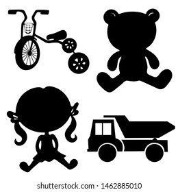 The icons toys. Simple vector set silhouette  toys on white background.Symbol of child, childhood.