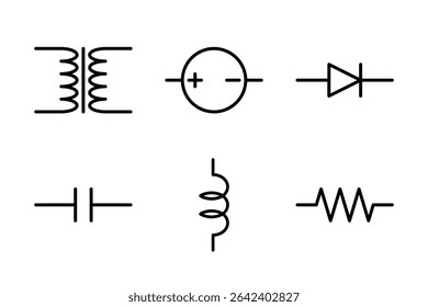 Icons of transformers, power, and mixed components for electronic circuit diagrams.