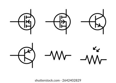 Icons of transistors NPN, PNP and resistor for electronic circuit diagrams and designs.