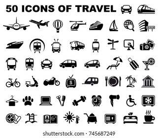 Icons of transporation, travel, hotels and trips