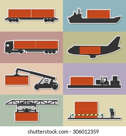 The icons of transport for the transportation and loading of containers.