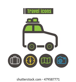 icons travel colour Car vector on white background