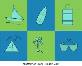 Icons travel. Travel vector colored square icons