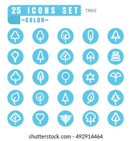 icons tree color thin white in the circle blue on white background