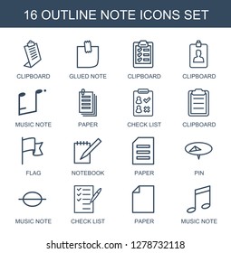 icons. Trendy 16 note icons. Contain icons such as clipboard, glued note, music note, paper, check list, flag, notebook, pin. note icon for web and mobile.