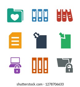 icons. Trendy 9 folder icons. Contain icons such as folder protection, binder, download document, paper, folder with heart. folder icon for web and mobile.