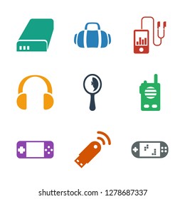 icons. Trendy 9 portable icons. Contain icons such as portable game console, usb al, portable console, walkie talkie, mirror, headset. portable icon for web and mobile.