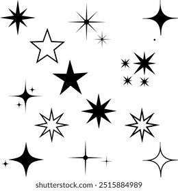 Icons with twinkling stars. Glitter, on a transparent background. Vector illustration