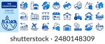 Icons in two colors  about the countryside. Contains such icons as rural house, farm, landscape mountain, nature, grove and lake. Editable stroke