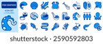 Icons in two colors about fish and seafood.  Editable stroke.