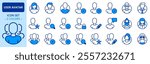 Icons in two colors about user interface and avatars. Editable stroke. Vector - 256x256 pixel perfect.