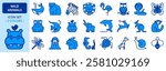 Icons in two colors about wild animals. Pets. Editable stroke.