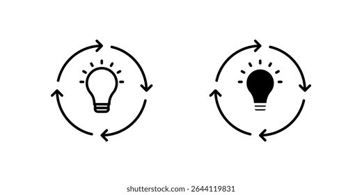 Icons of two creative bulbs for ideas and innovation. Represent light and inspiration.