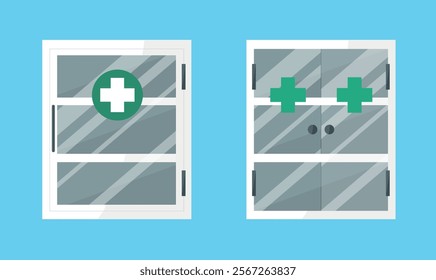 Icons of two different empty first aid kits on a blue background. Medicine and healthcare.