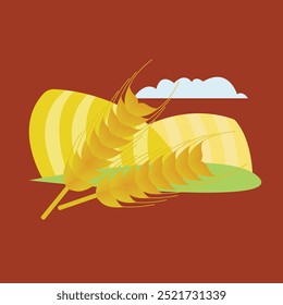 Icons with two ears of wheat on the background of a wheat field