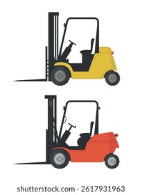 Icons of two forklifts on a white background. Warehouse transport. Logistics, transportation.