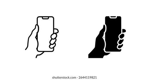 Icons of two holding phones for tech and usage. Represent grip and device.