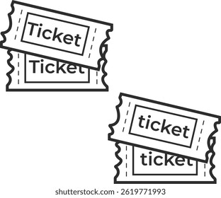 Icons of two tickets with a capital letter and a small letter, the ticket icon is a thick black line, movie tickets for a match, concert or any event.