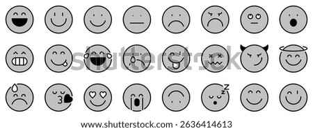 Icons in two tones about emoji. Contains such icons as facial expression, satisfaction scale and emotions about happy, funny, sad, angry. Editable stroke. 