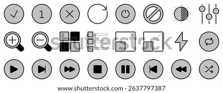Icons in two tones about interface 3. Editable stroke.  