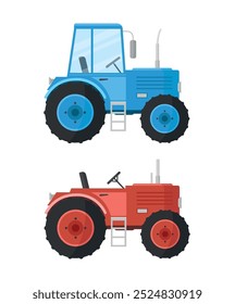 Ícones de dois tipos de tratores sobre fundo branco para trabalhos agrícolas.