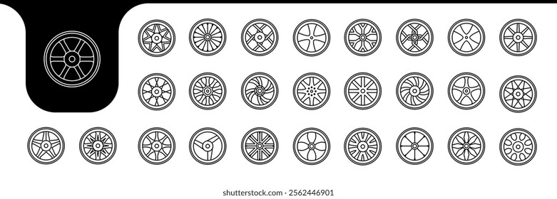 icons of types and kinds rims design vector