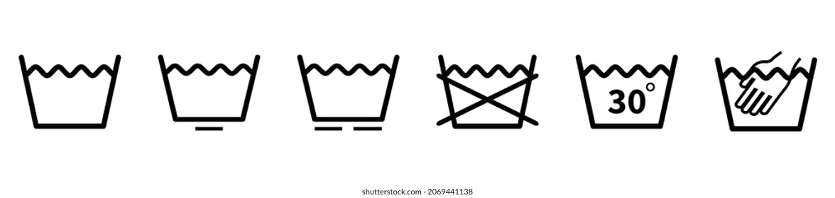 Icons of types and modes of washing. Laundromat, hand washing, laundry service icons vector.