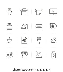 Icons types of printing, typography. Vector illustration in thin line style.