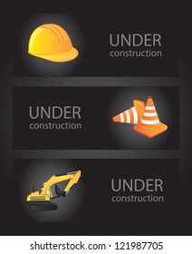 icons of under construction over black background vector illustration