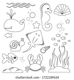 Icons Underwater World Marine Life Black Stock Vector (Royalty Free ...