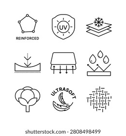Icons UV protection, cold protected, surface, strong material, temperature proof, antibacterial, cold-heat proof,  leak proof, strong and durable