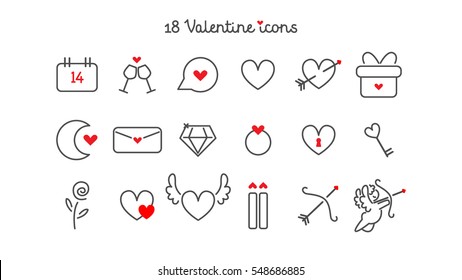 Icons with Valentine's day signs and symbols