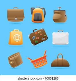 Icons for various bags. Vector illustration.