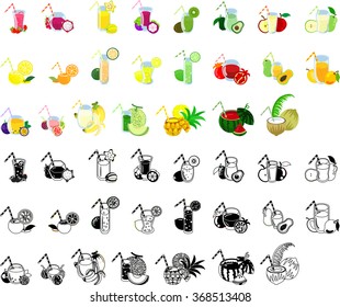 The icons of various fruits juice