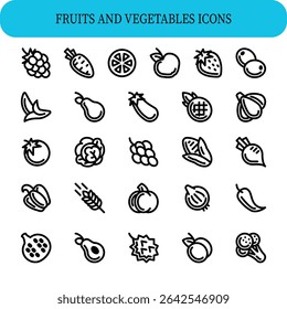 Icons of various fruits and vegetables arranged in a grid pattern.