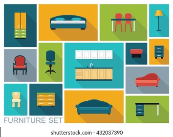 Icons of various kinds of furniture for home and office