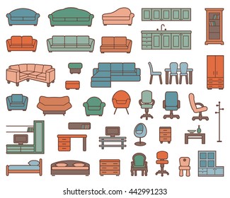 Icons of various kinds of furniture for home and office