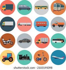 Icons of various means of transportation. Vector illustration