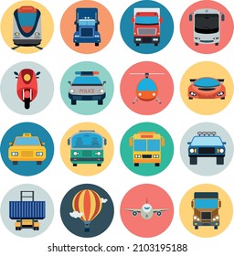 Icons of various means of transportation. Vector illustration