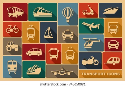 Icons of various means of transportation. Vector illustration