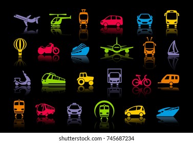 Icons of various means of transportation. Vector illustration