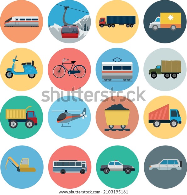 Icons of various means of transportation.\
Vector illustration