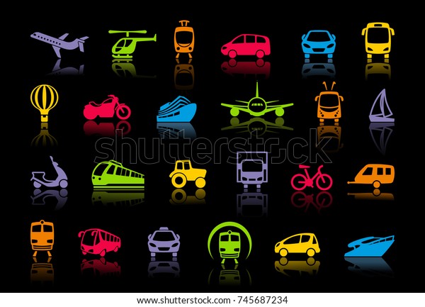 Icons of various means of transportation.
Vector illustration