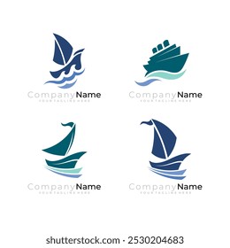 icons of various shapes of ships, sea ​​transportation logo