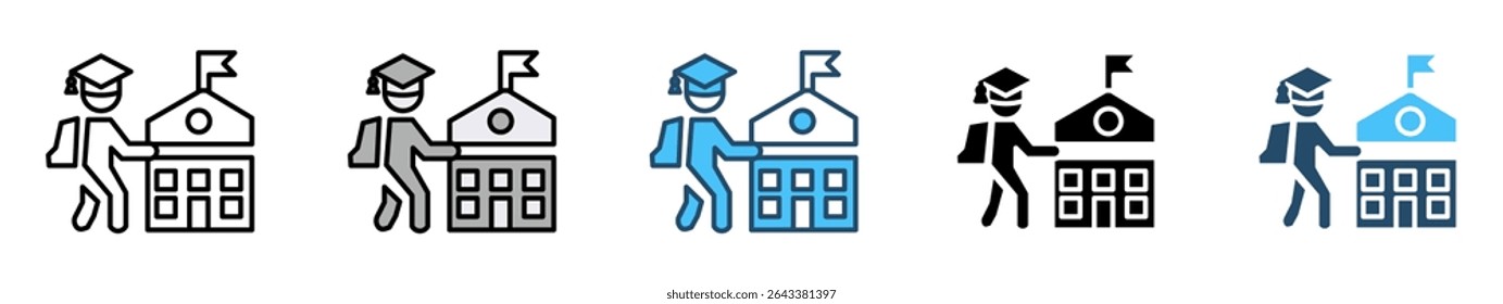 Ícones com vários estilos Ícones de alunos e professores. Educação e símbolos de conhecimento. Coleção de ícones de vetor.